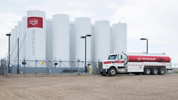 Bulk Petroleum Tanks with a Bulk Petroleum Truck in the yard